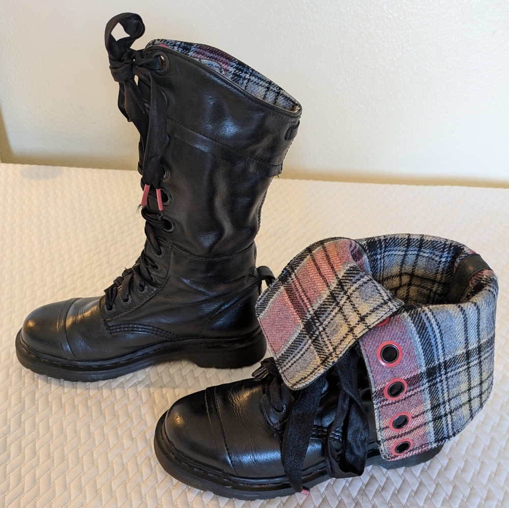 Dr. Martens trump plaid lined foldover lace up boots "rare"